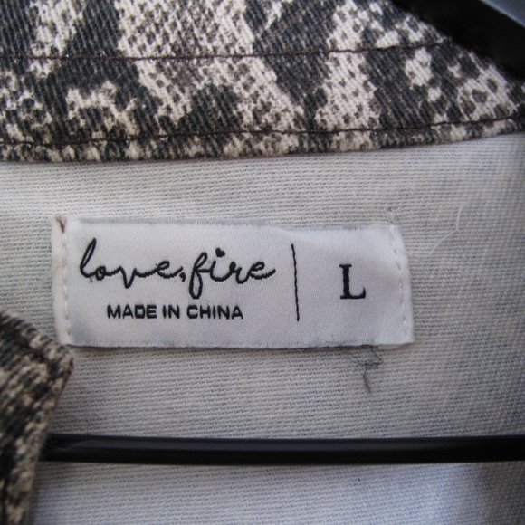 LOVEFIRE Brown Python Print Denim Bomber Jacket - Picture 4 of 11